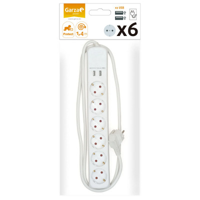 REGLETA GARZA BASE 420007 6 TOMAS + 2 USB