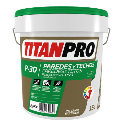 PINTURA P30 TITANPRO PAREDES Y TECHOS BLANCO 15L
